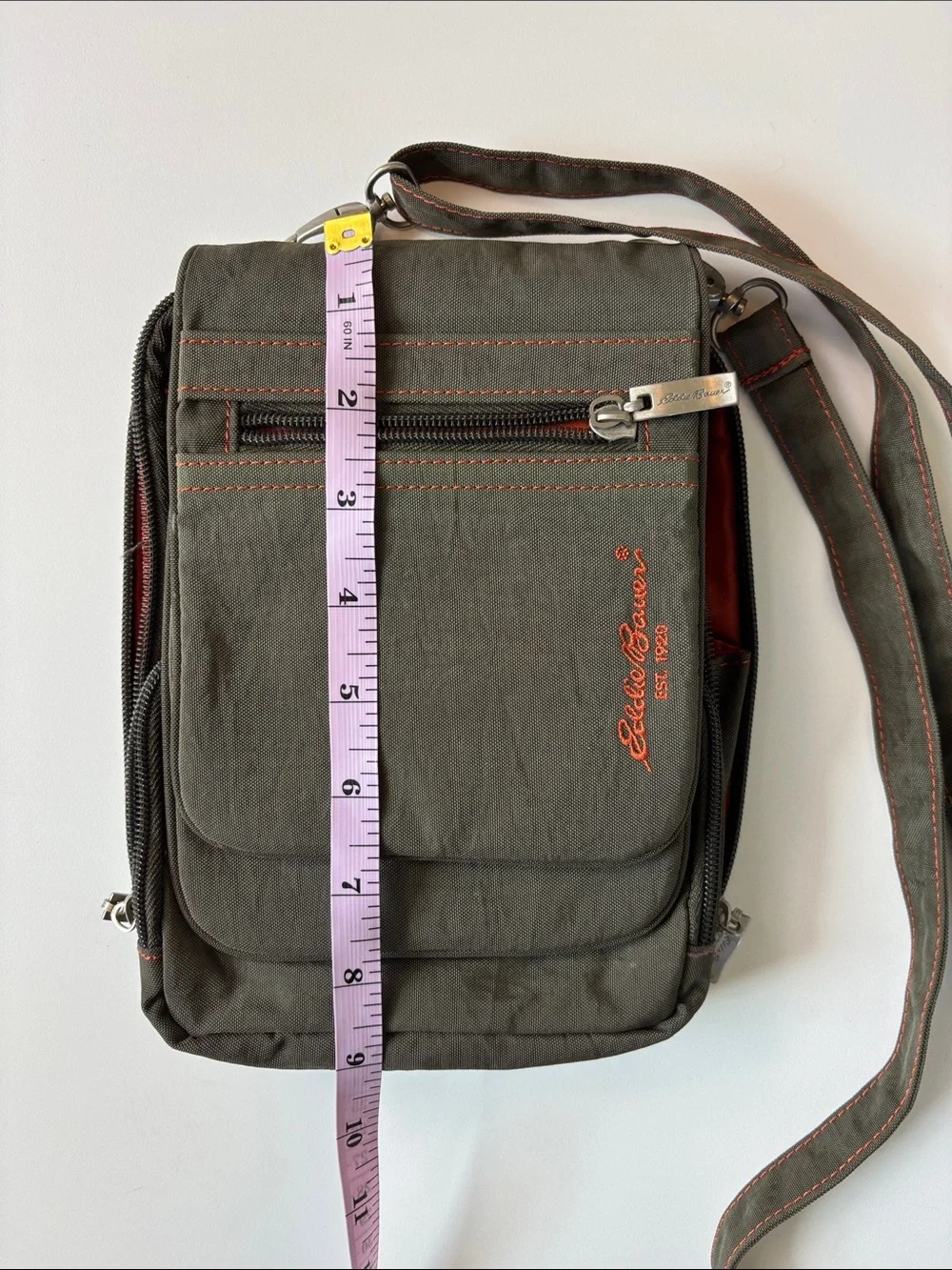 Eddie Bauer Crossbody Travel Bag Olive Green Organizer Utility EUC - Picture 2 of 6